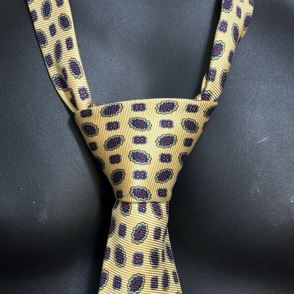 Polo Ralph Lauren Handmade Silk Tie Yellow Floral Made in USA